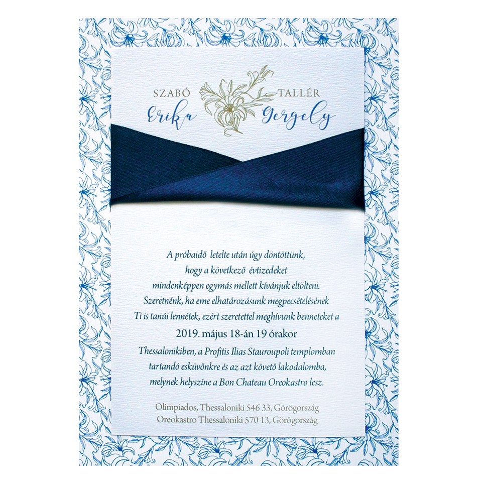 Twisted Ribbon Blue A5 esküvői meghívó