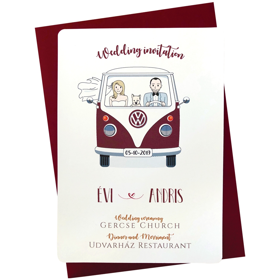 Volkswagen Red A5 esküvői meghívó